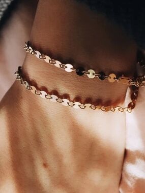 gold filled Priscilla Ma Sequin Disc Chain Bracelet 7 inch GF